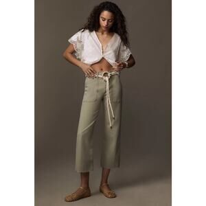 NWT-Anthropologie Modern American Farrah High Rise Crop Wide Leg Jeans Moss‎ S26